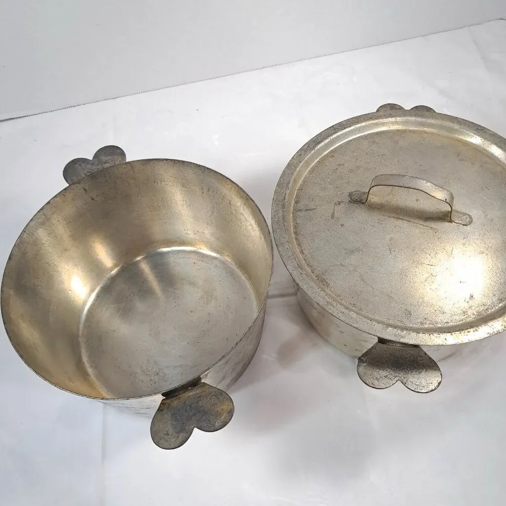 Vintage Cordon Bleu Charlotte Mold 2 Pots Heart Handles‎ Lid France #10 rustic